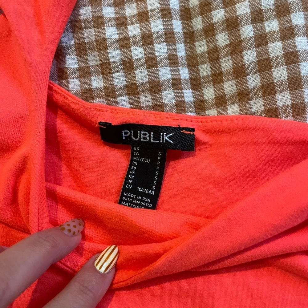 Publik Neon Orange/Pink Cut Out One Shoulder Cropped Top - Picture 2 of 3